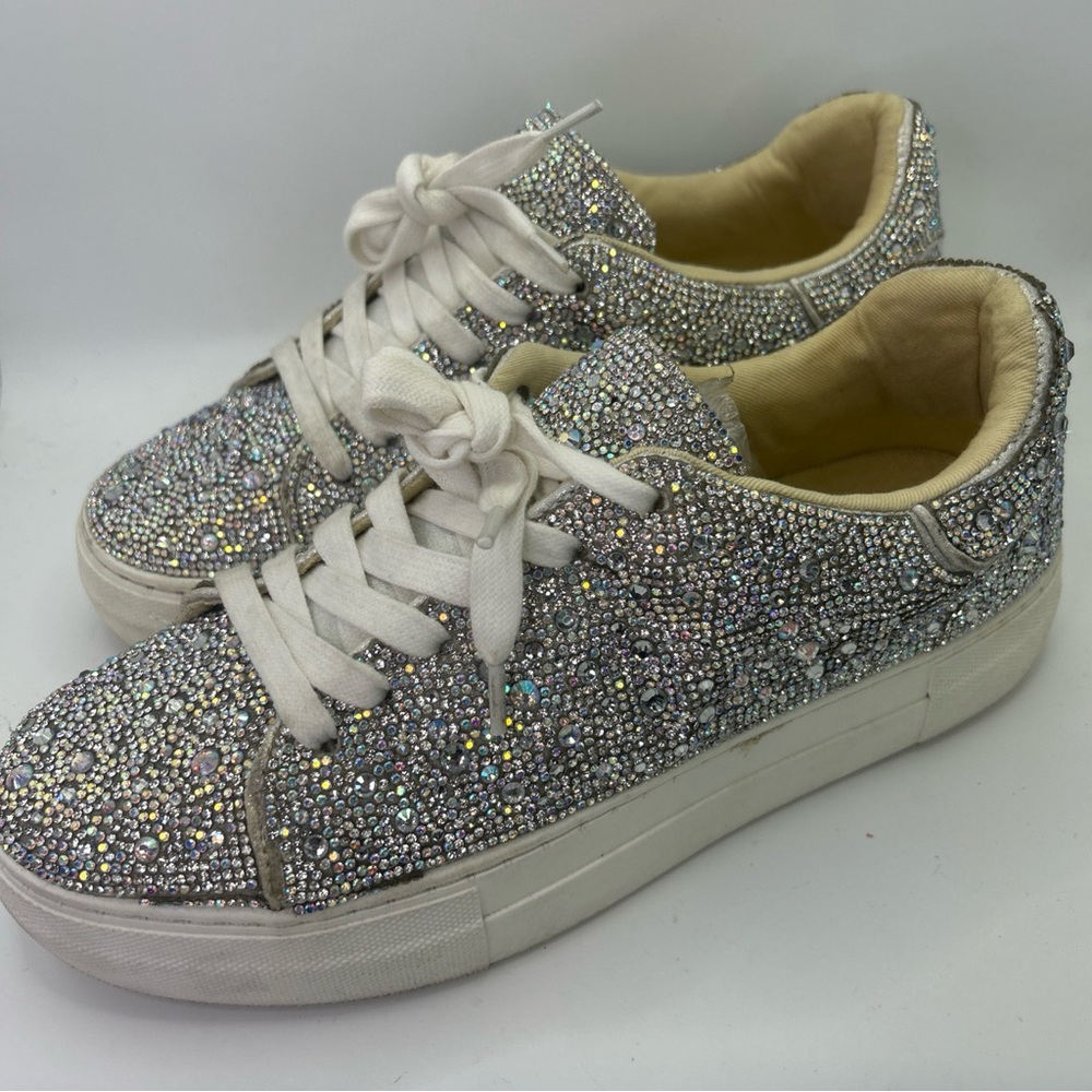 Betsy Johnson Sidny Platform Rhinestone Sneakers Size 7.5